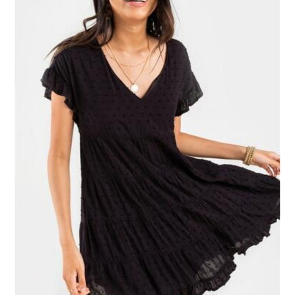 Francesca's Teanna Tiered Clip Dot Mini Dress Size M
